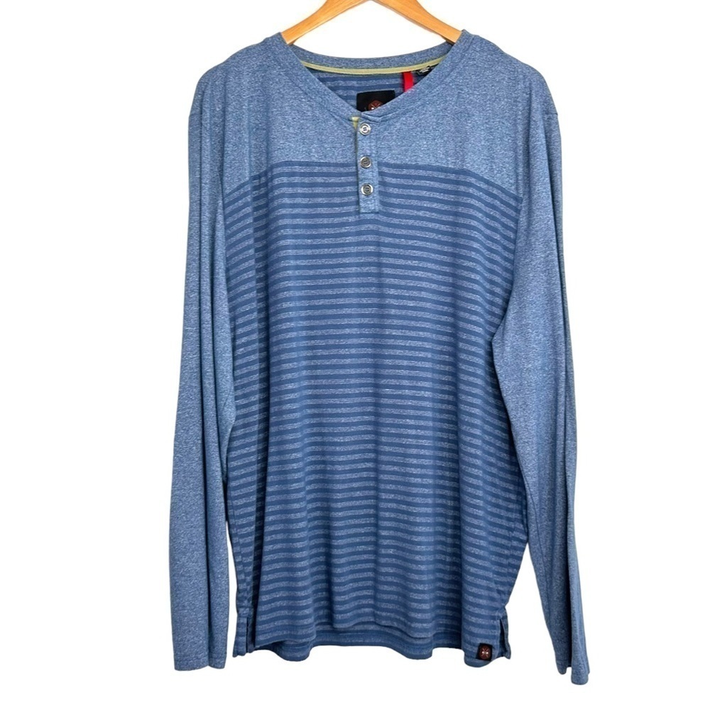 Mountain & Isles Mens Henley Striped Long Sleeve Shirt Sz XXL Blue Long Sleeve